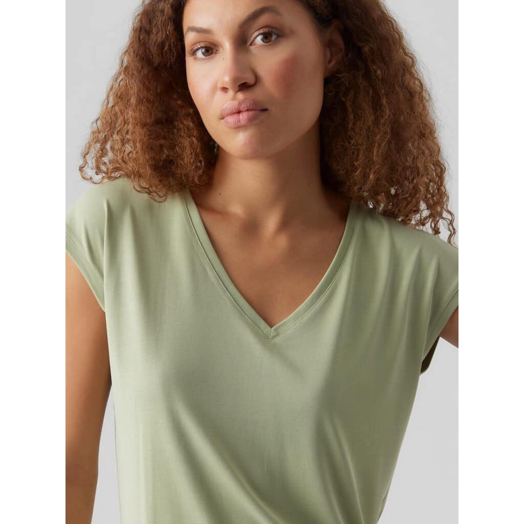 T-shirt de pescoço em v das mulheres Vero Moda Filli
