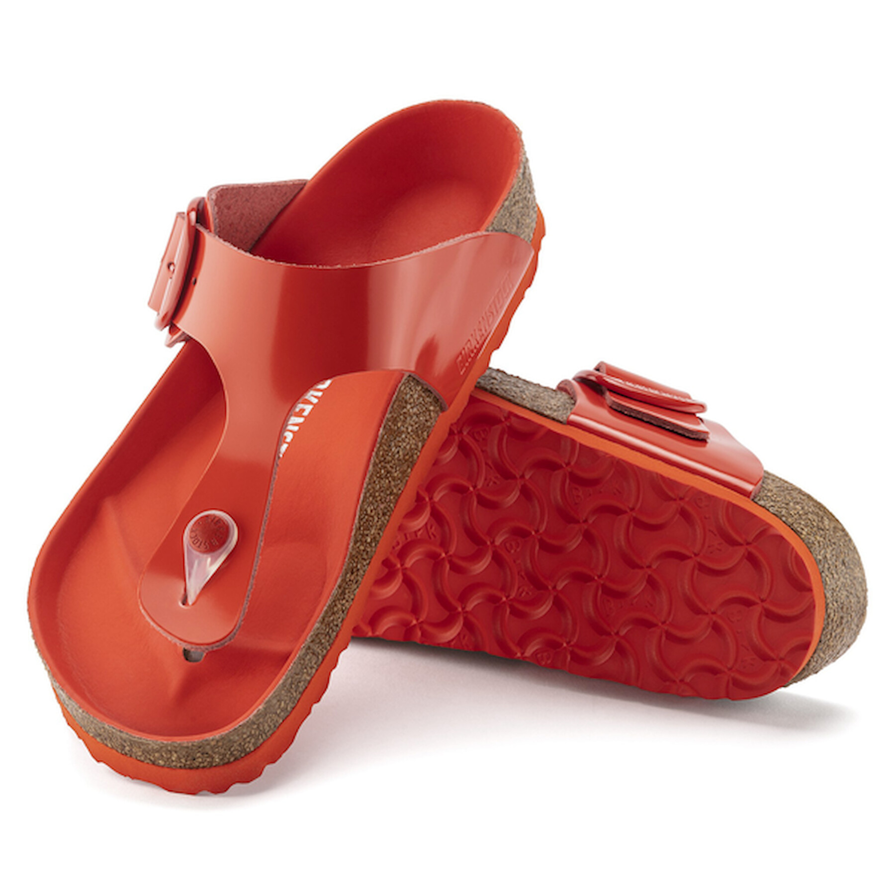 Sandálias femininas Birkenstock Gizeh Big Buckle Natural Leather Patent