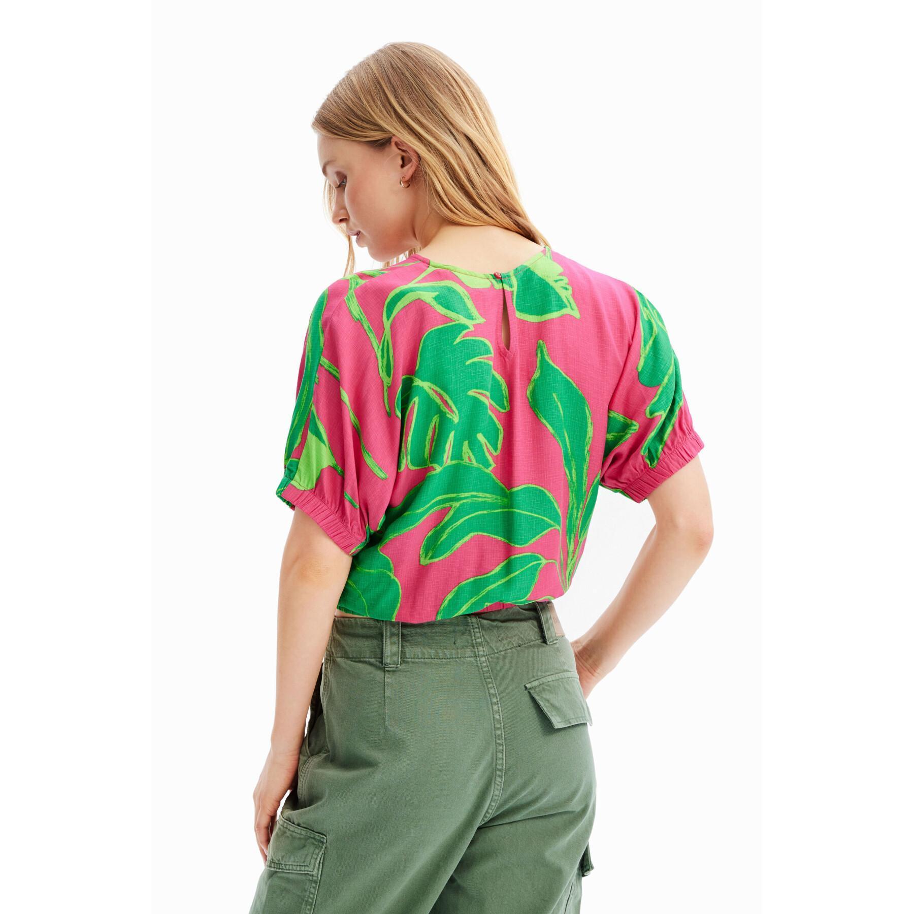 T-shirt court mulheres plissadas tropicais Desigual
