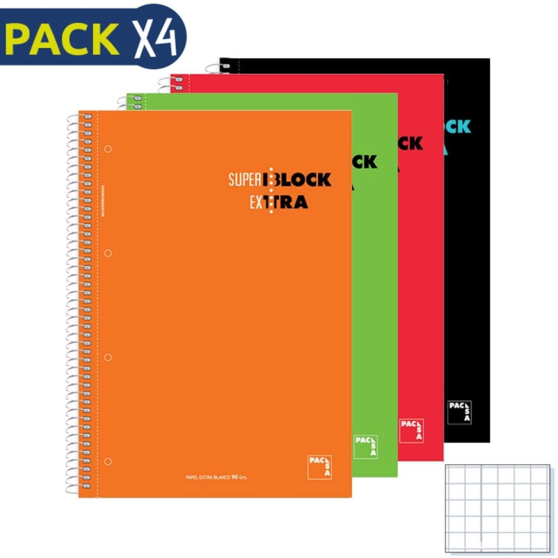 Embalagem de 4 blocos de notas de capa dura a-4 micro120 folhas Milan