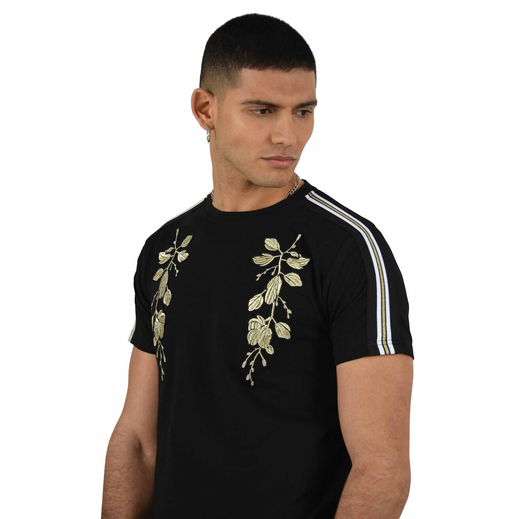T-shirt com gola redonda e riscas contrastantes Project X Paris patch floral