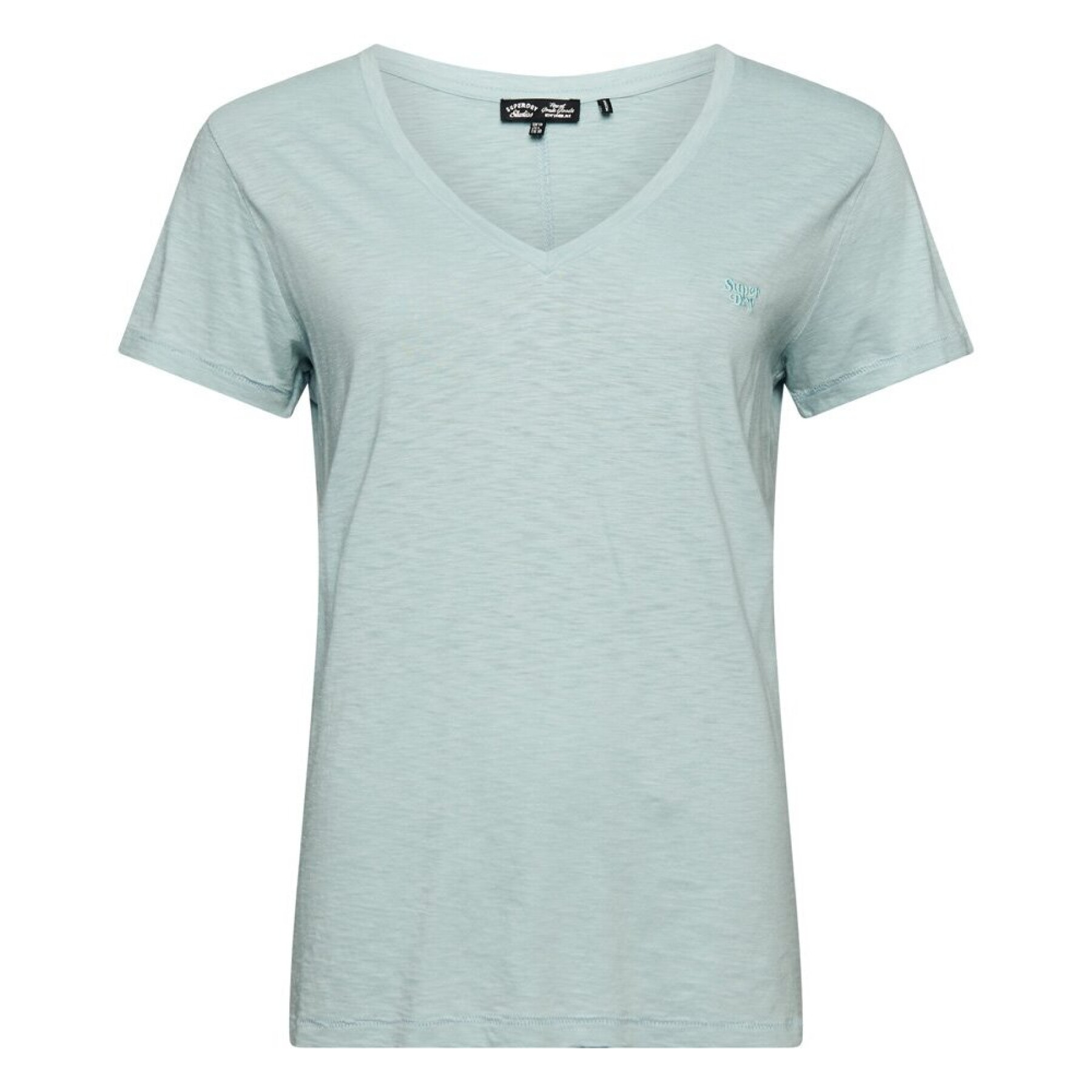 T-shirt feminina com decote em V bordado e flamejado Superdry