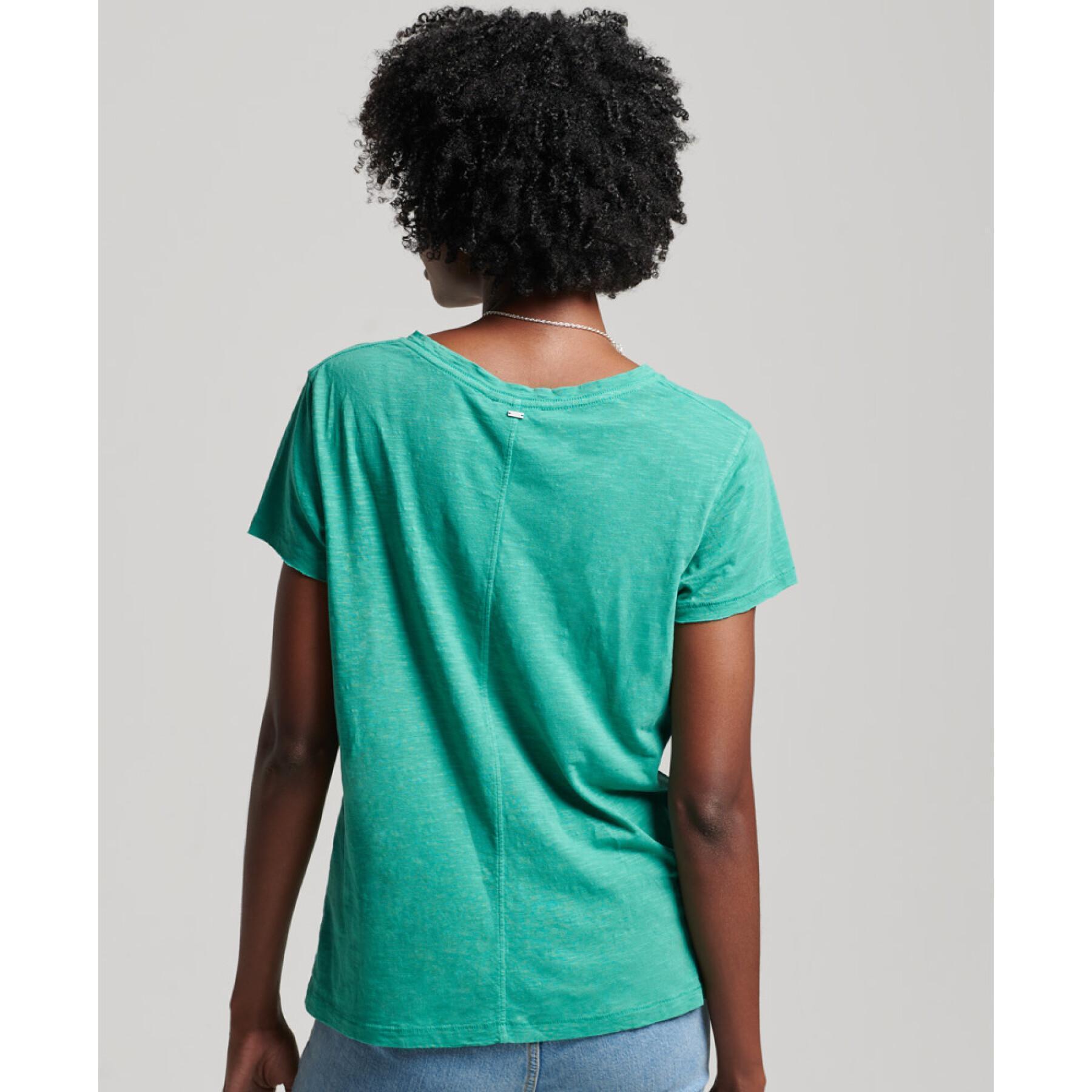 T-shirt feminina com decote em V bordado e flamejado Superdry