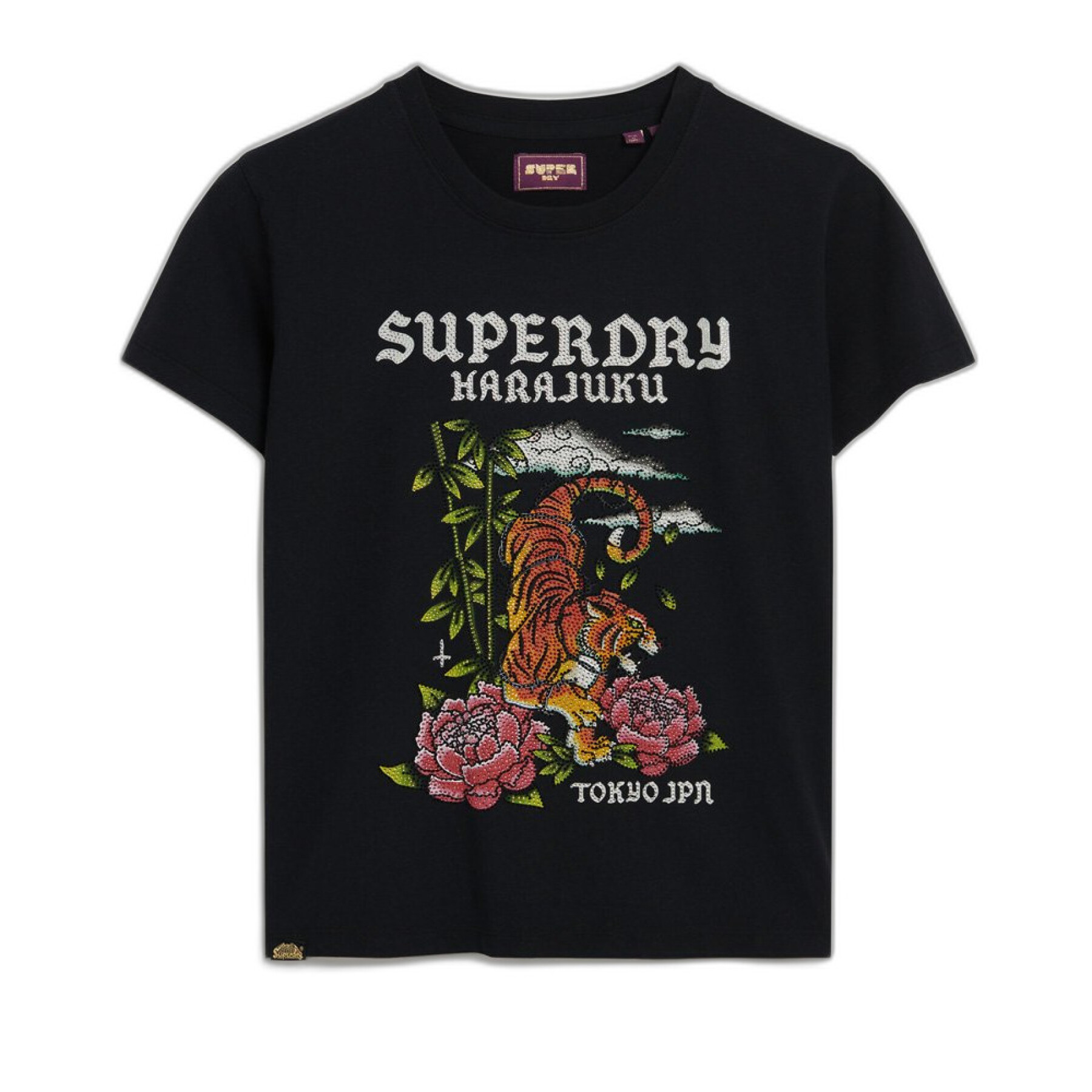 T-shirt feminina com efeito tatuagem e strass Superdry