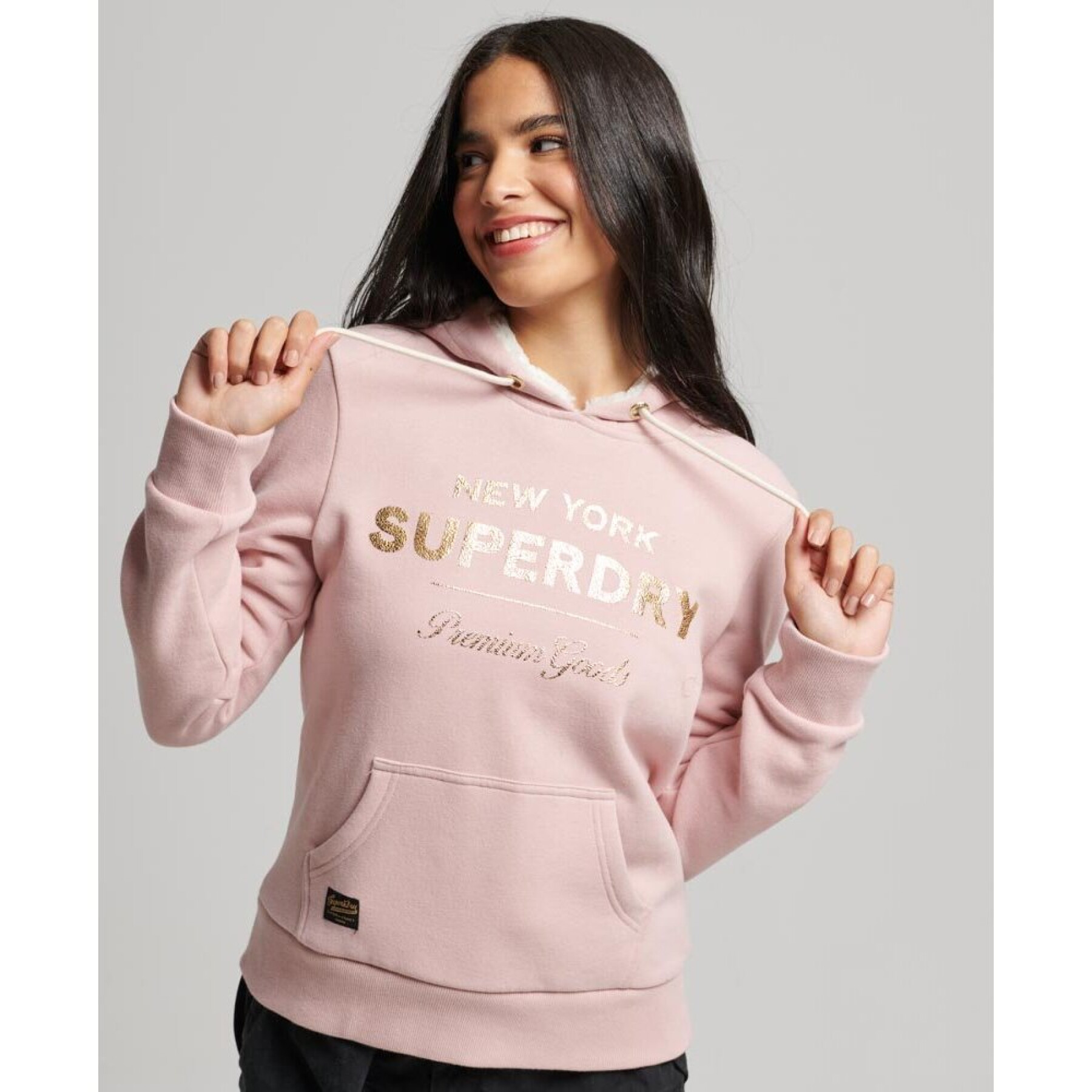 Sweatshirt com capuz para mulher com logótipo metálico Superdry Luxe