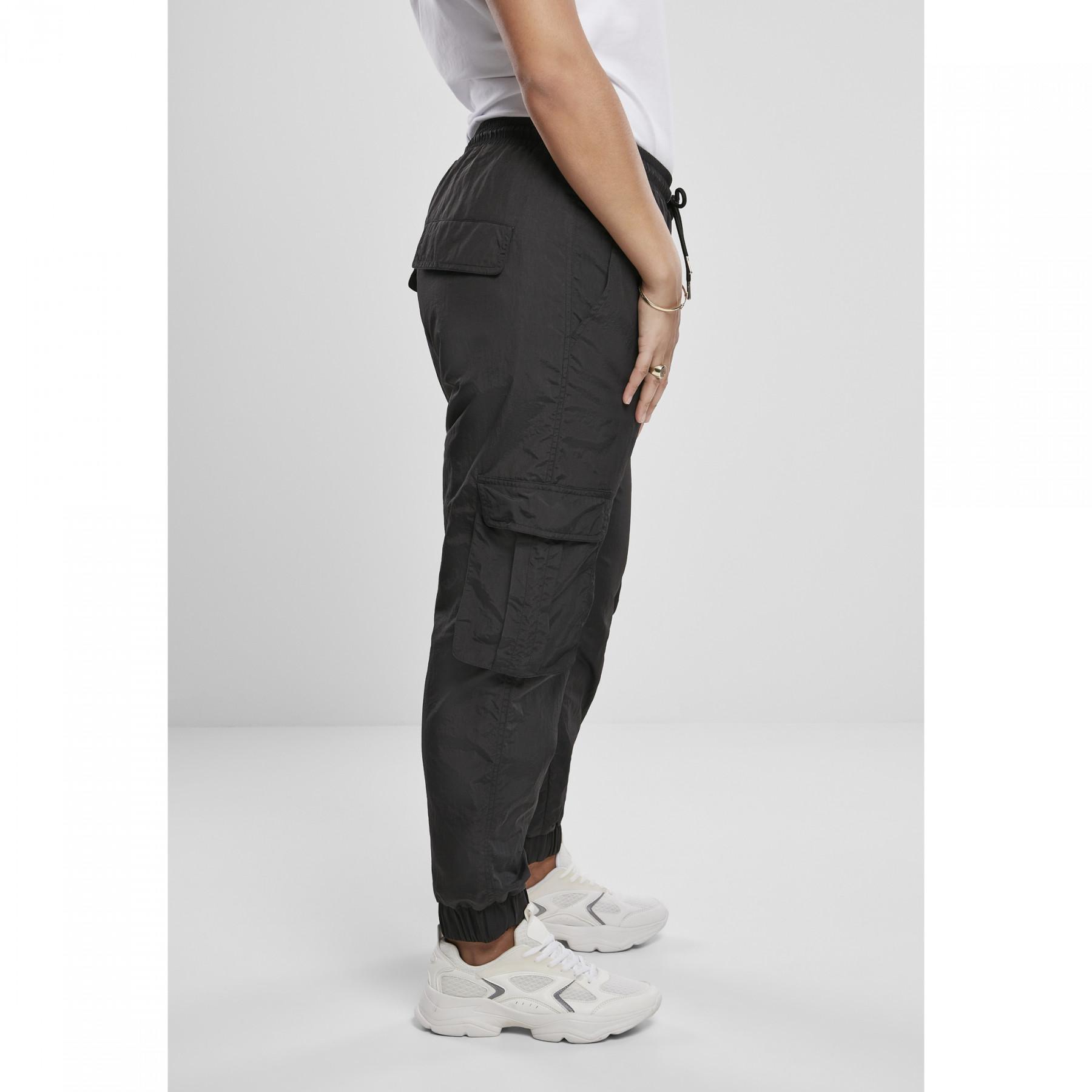 Calças femininas Urban Classics high waist crinkle nylon cargo