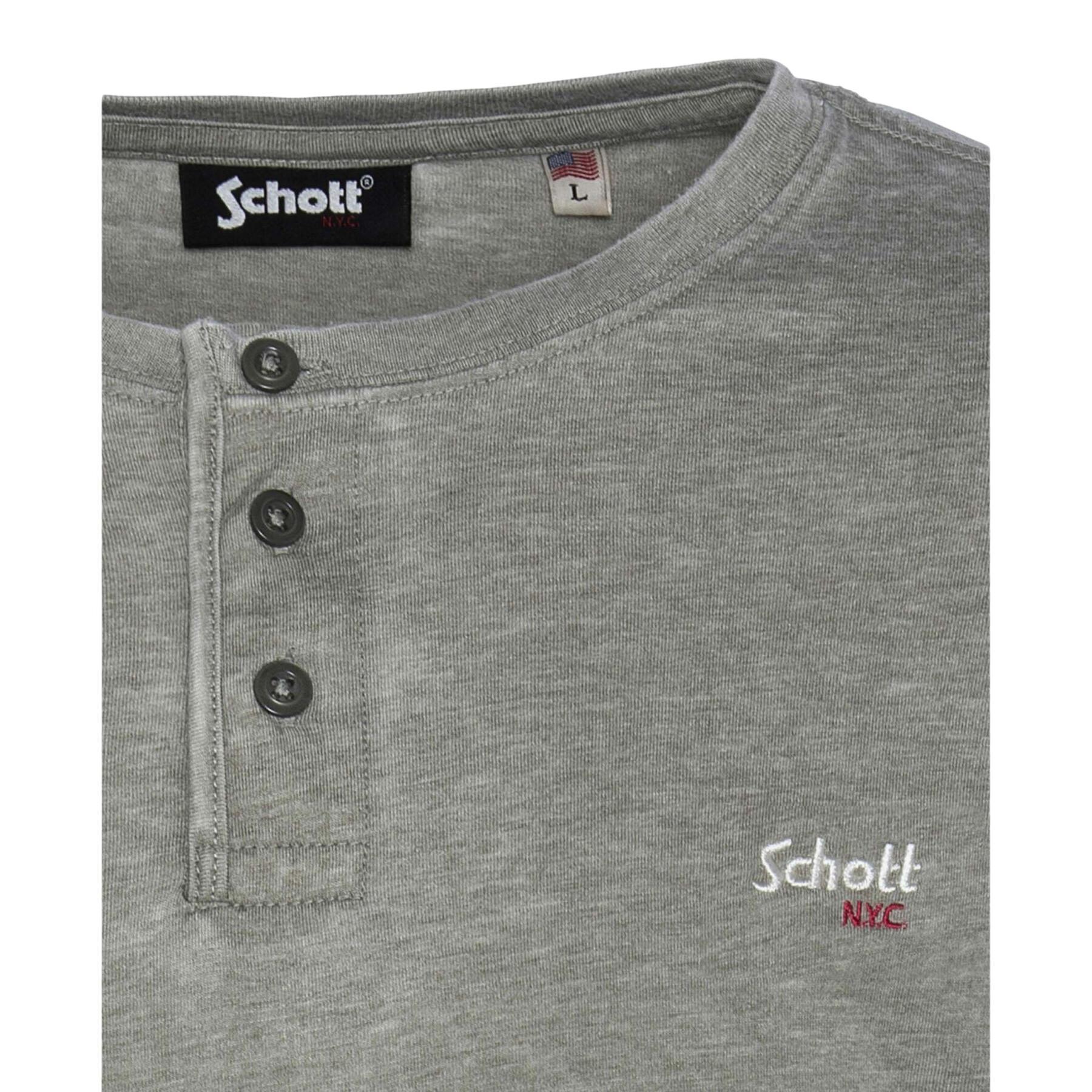 T-shirt de manga comprida com colarinho tunisiano e bordado no peito Schott