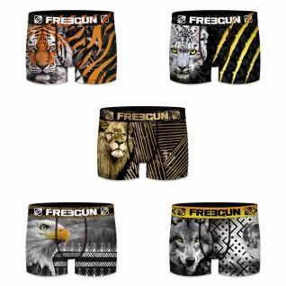 Conjunto de 5 boxers de poliéster reciclado com impressão da vida selvagem Freegun