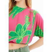 T-shirt court mulheres plissadas tropicais Desigual