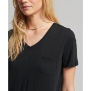T-shirt de pescoço em v feminina com bolso no peito Superdry Studios